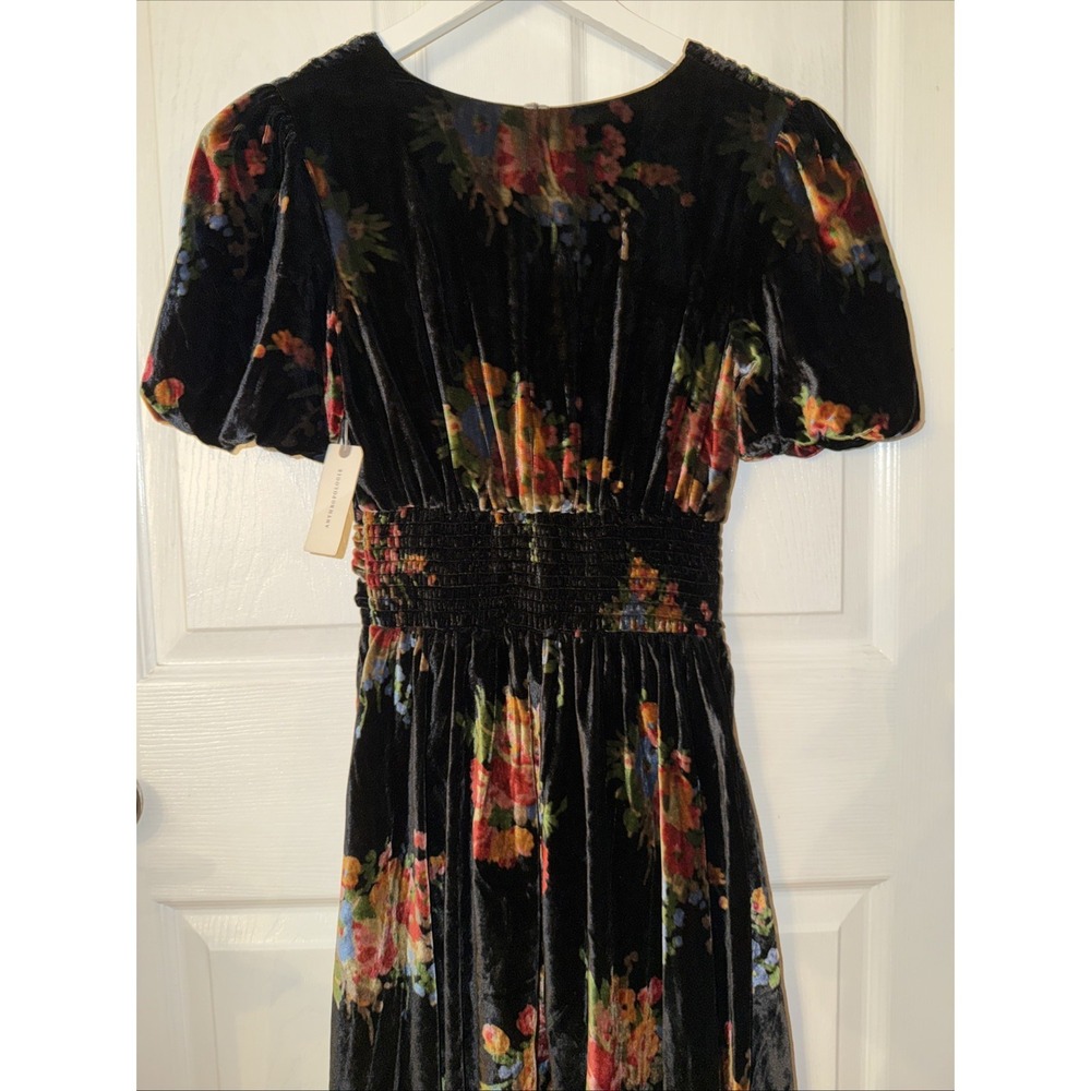 NEW Anthropologie Katerina Button Front Dress Velvet Floral Black Sz XXS Boho - Picture 9 of 10
